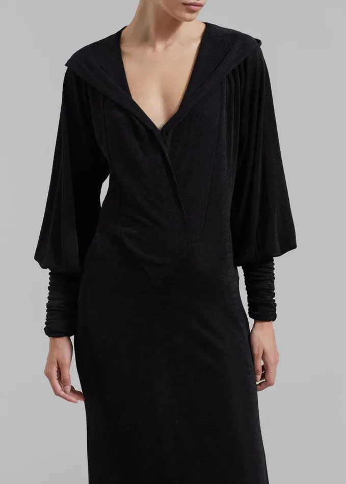 Clothing Women The Frankie Shop ROTATE Slinky Maxi Hooded Dress 8211 Black