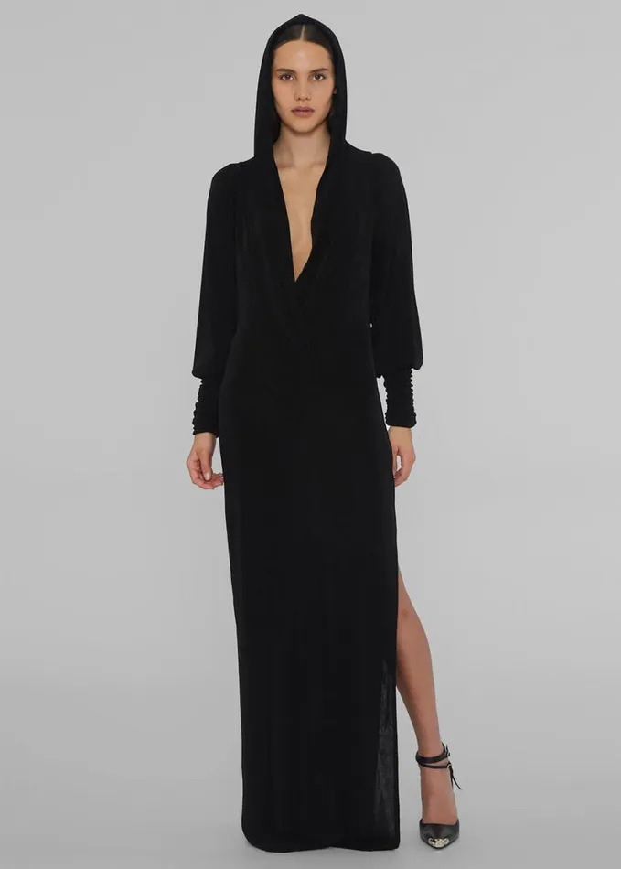 Clothing Women The Frankie Shop ROTATE Slinky Maxi Hooded Dress 8211 Black