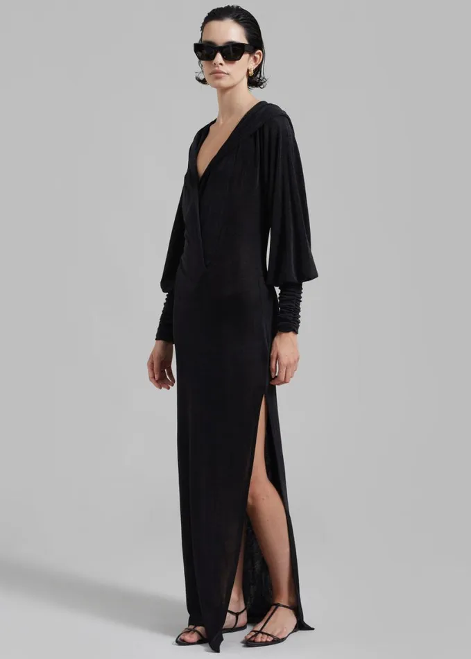 Clothing Women The Frankie Shop ROTATE Slinky Maxi Hooded Dress 8211 Black