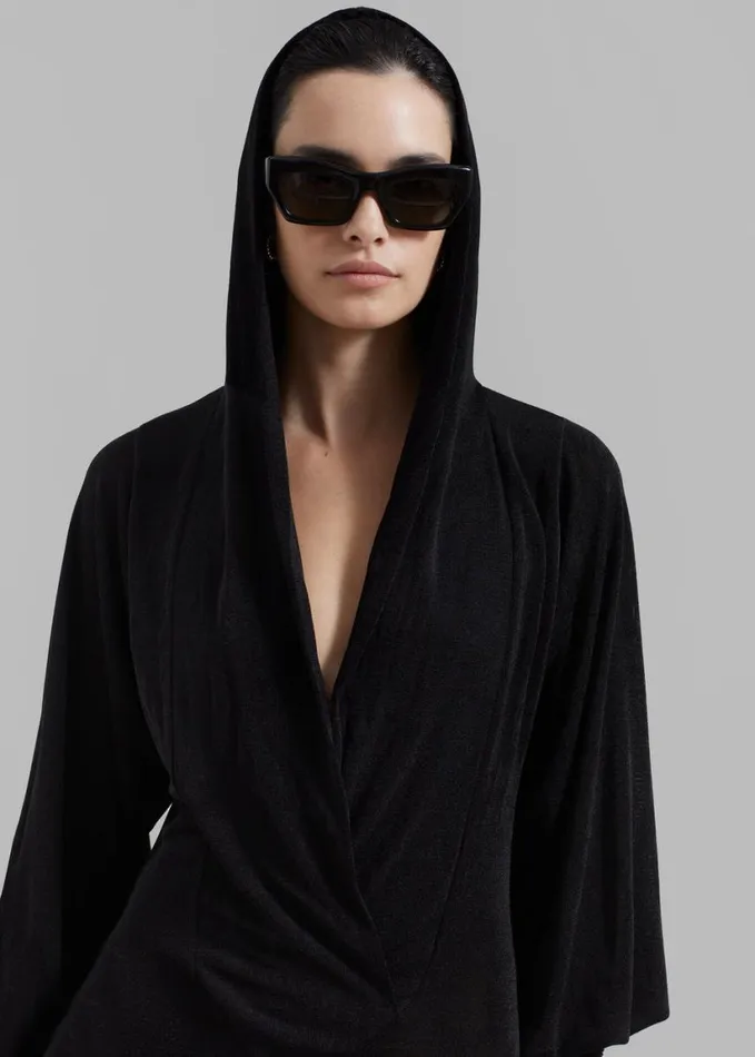 Clothing Women The Frankie Shop ROTATE Slinky Maxi Hooded Dress 8211 Black