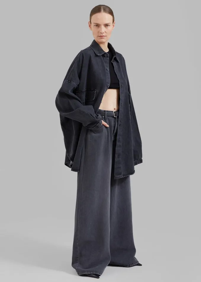 Clothing Women The Frankie Shop Sasha Wide Leg Jeans 8211 Dark Grey