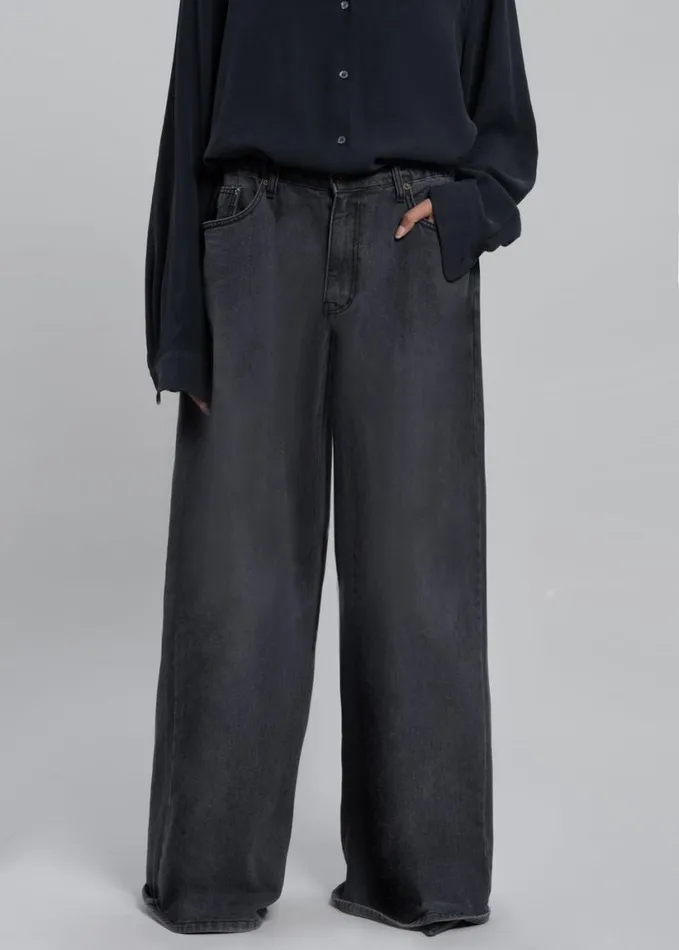 Clothing Women The Frankie Shop Sasha Wide Leg Jeans 8211 Dark Grey