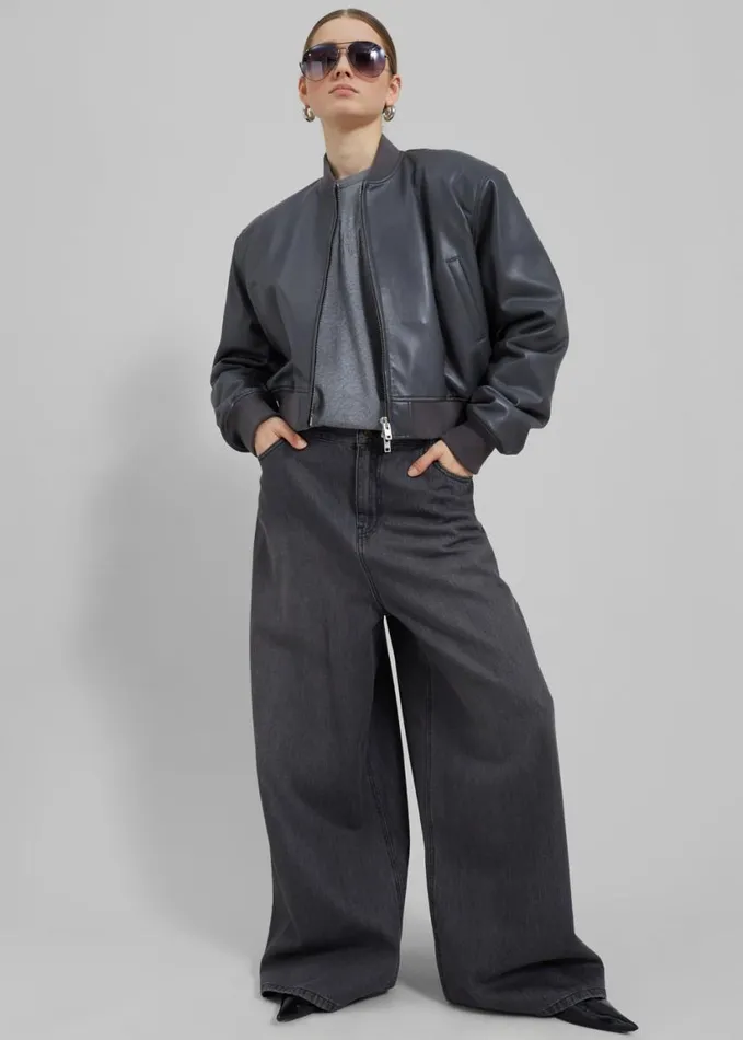 Clothing Women The Frankie Shop Sasha Wide Leg Jeans 8211 Dark Grey