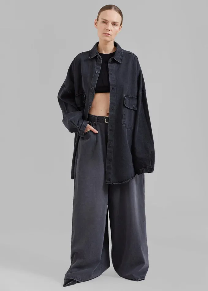 Clothing Women The Frankie Shop Sasha Wide Leg Jeans 8211 Dark Grey