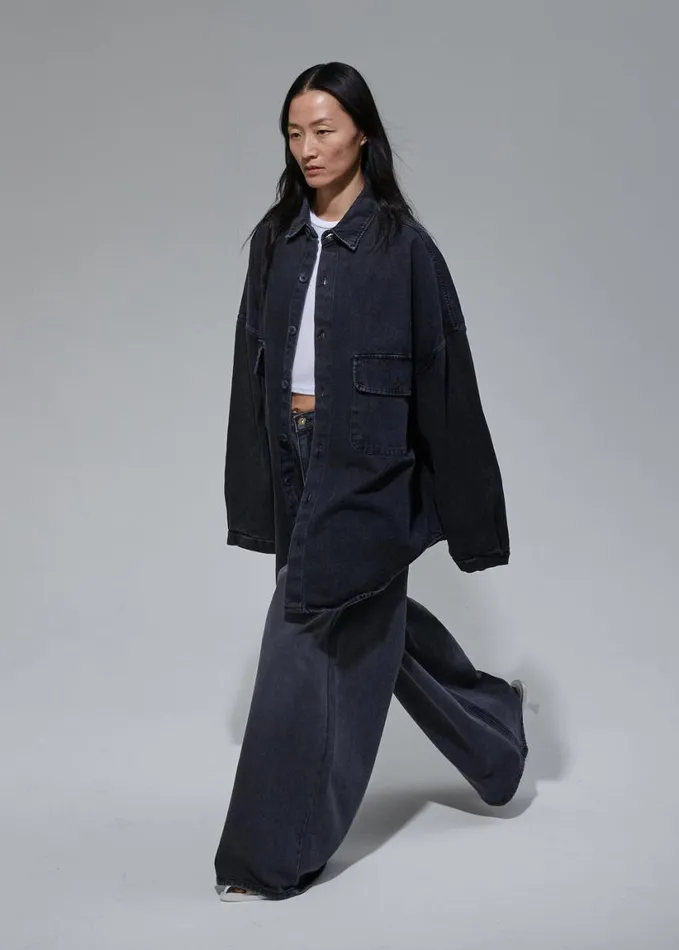 Clothing Women The Frankie Shop Sasha Wide Leg Jeans 8211 Dark Grey