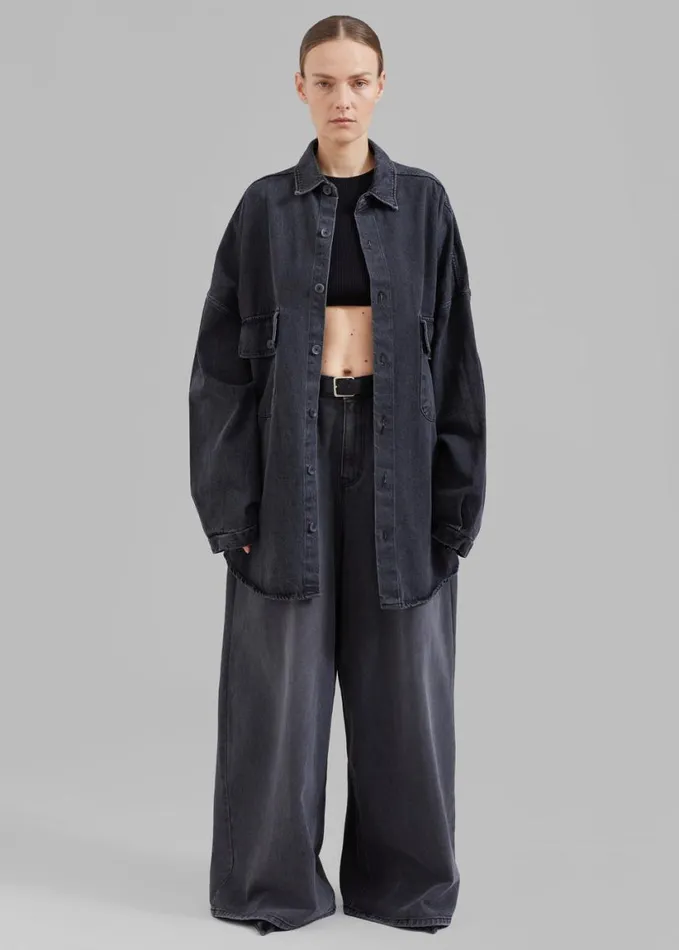 Clothing Women The Frankie Shop Sasha Wide Leg Jeans 8211 Dark Grey
