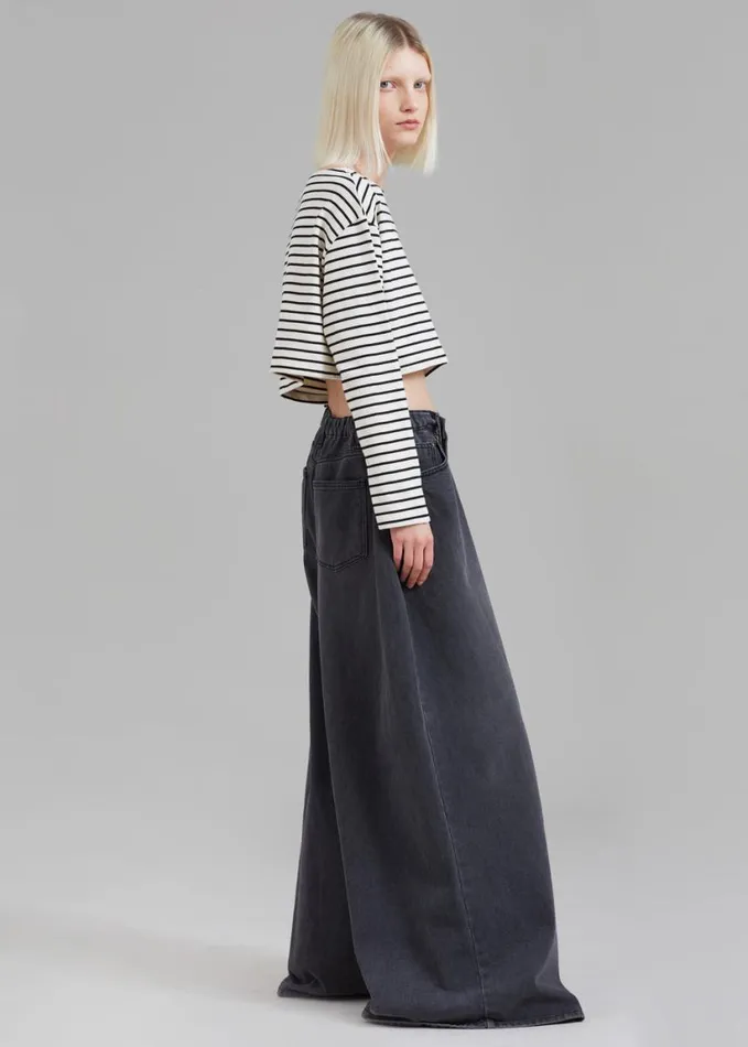 Clothing Women The Frankie Shop Sasha Wide Leg Jeans 8211 Dark Grey