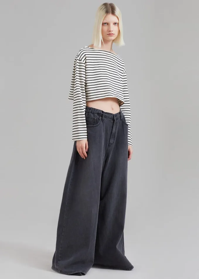 Clothing Women The Frankie Shop Sasha Wide Leg Jeans 8211 Dark Grey