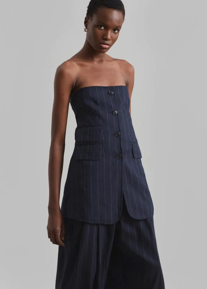 Clothing Women The Frankie Shop Sunny Strapless Vest 8211 NavyBeige Pinstripe