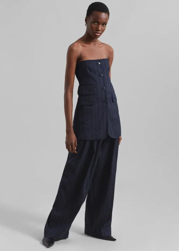 Clothing Women The Frankie Shop Sunny Strapless Vest 8211 NavyBeige Pinstripe
