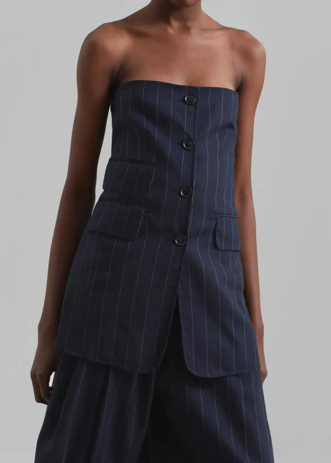 Clothing Women The Frankie Shop Sunny Strapless Vest 8211 NavyBeige Pinstripe