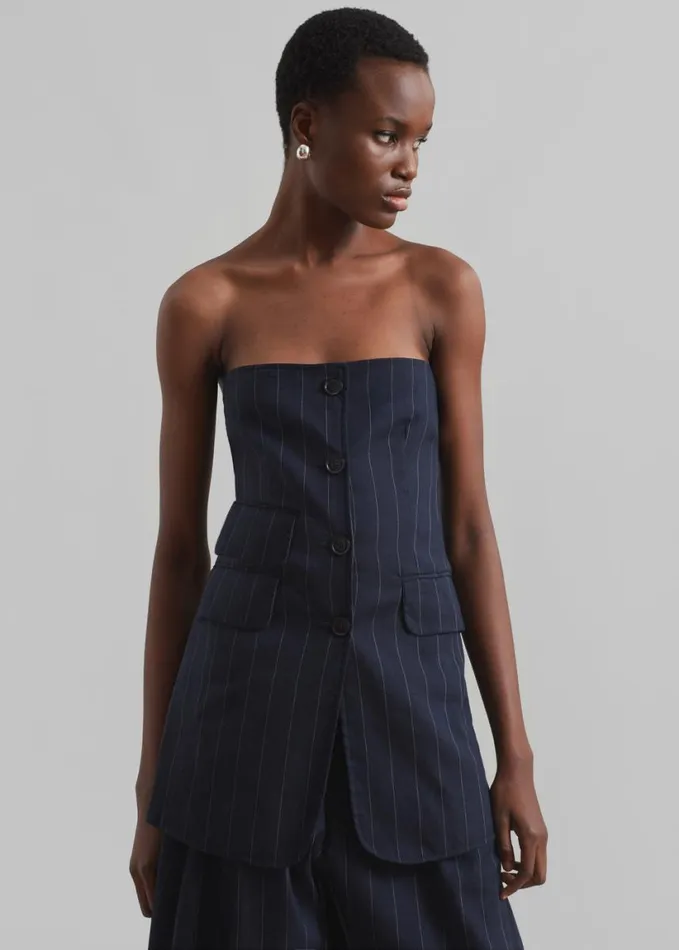 Clothing Women The Frankie Shop Sunny Strapless Vest 8211 NavyBeige Pinstripe