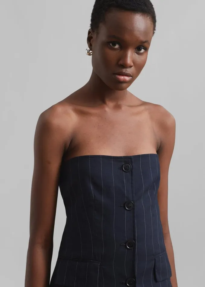Clothing Women The Frankie Shop Sunny Strapless Vest 8211 NavyBeige Pinstripe