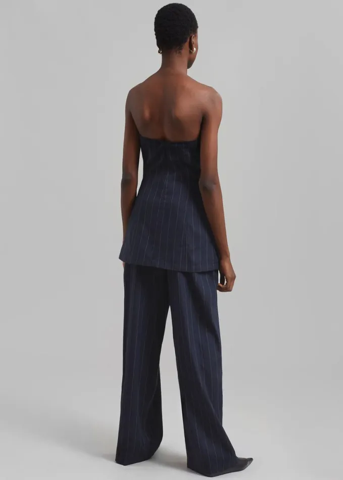 Clothing Women The Frankie Shop Sunny Strapless Vest 8211 NavyBeige Pinstripe