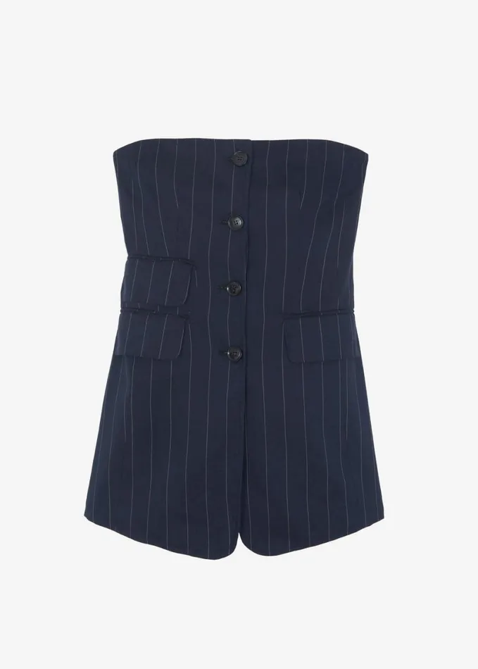 Clothing Women The Frankie Shop Sunny Strapless Vest 8211 NavyBeige Pinstripe