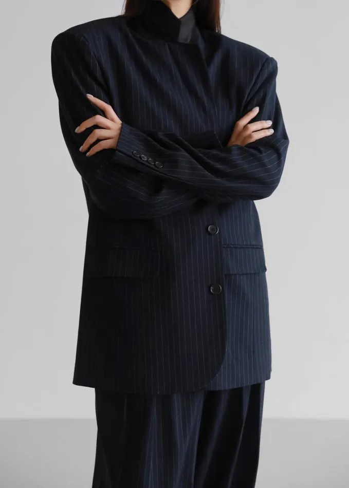 Clothing Women The Frankie Shop Tansy Oversized Blazer 8211 Navy Pinstripe