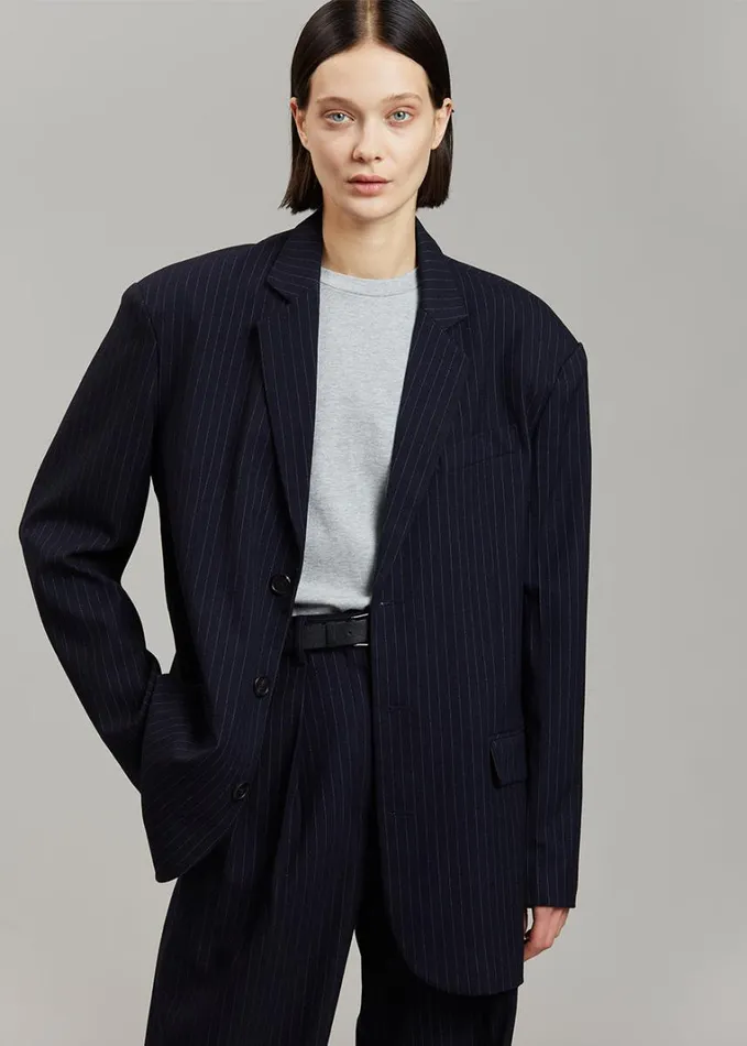 Clothing Women The Frankie Shop Tansy Oversized Blazer 8211 Navy Pinstripe