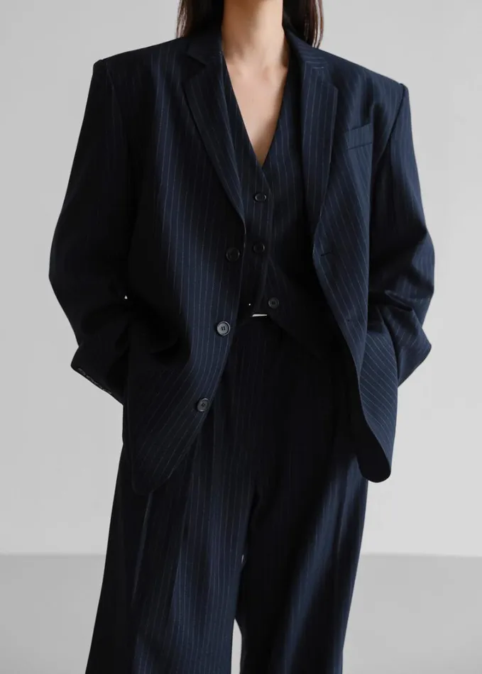 Clothing Women The Frankie Shop Tansy Oversized Blazer 8211 Navy Pinstripe