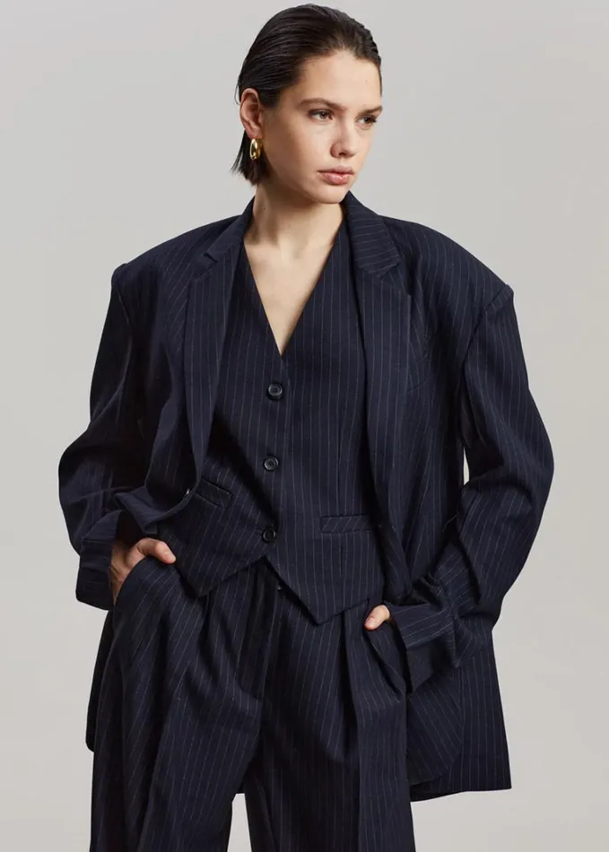 Clothing Women The Frankie Shop Tansy Oversized Blazer 8211 Navy Pinstripe