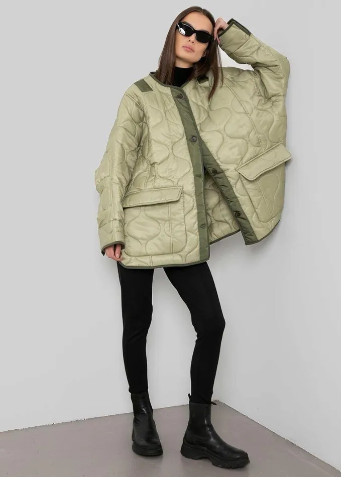 Clothing Women The Frankie Shop Teddy Quilted Jacket 8211 Moss Green