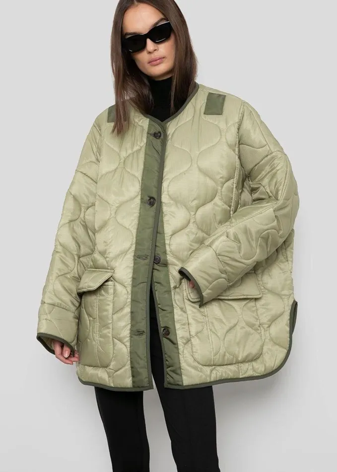 Clothing Women The Frankie Shop Teddy Quilted Jacket 8211 Moss Green
