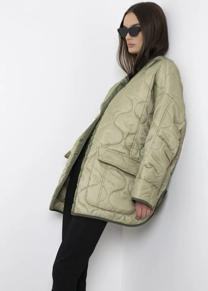Clothing Women The Frankie Shop Teddy Quilted Jacket 8211 Moss Green