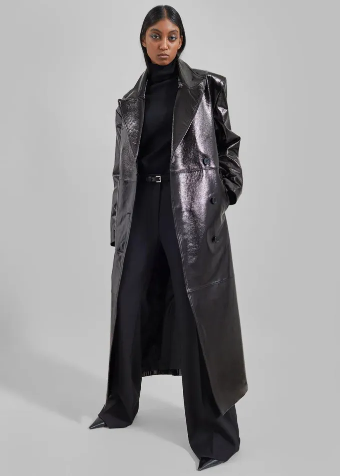 Clothing Women The Frankie Shop Tina Crackled Faux Leather Trench Coat 8211 Black