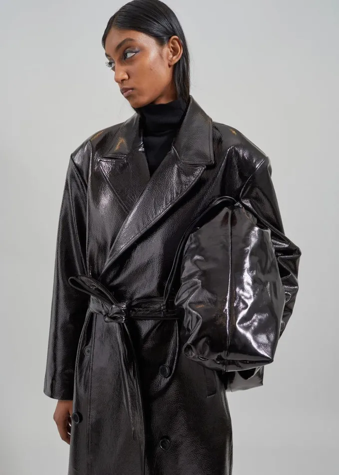 Clothing Women The Frankie Shop Tina Crackled Faux Leather Trench Coat 8211 Black