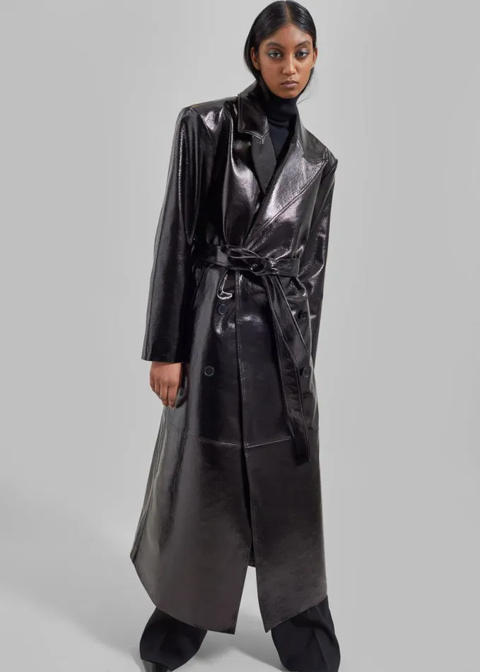 Clothing Women The Frankie Shop Tina Crackled Faux Leather Trench Coat 8211 Black