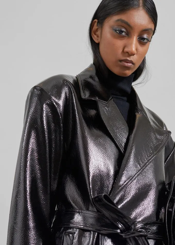 Clothing Women The Frankie Shop Tina Crackled Faux Leather Trench Coat 8211 Black
