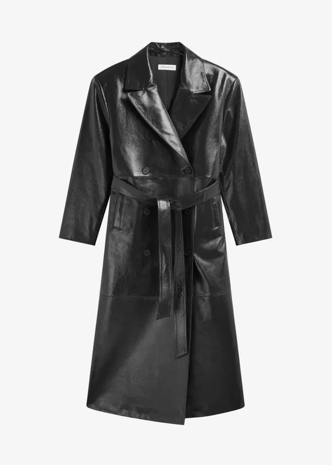 Clothing Women The Frankie Shop Tina Crackled Faux Leather Trench Coat 8211 Black