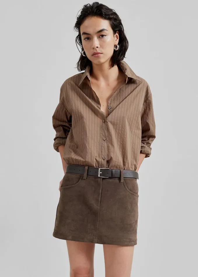 Clothing Women The Frankie Shop Tolu Shirt 8211 BrownWhite Pinstripe