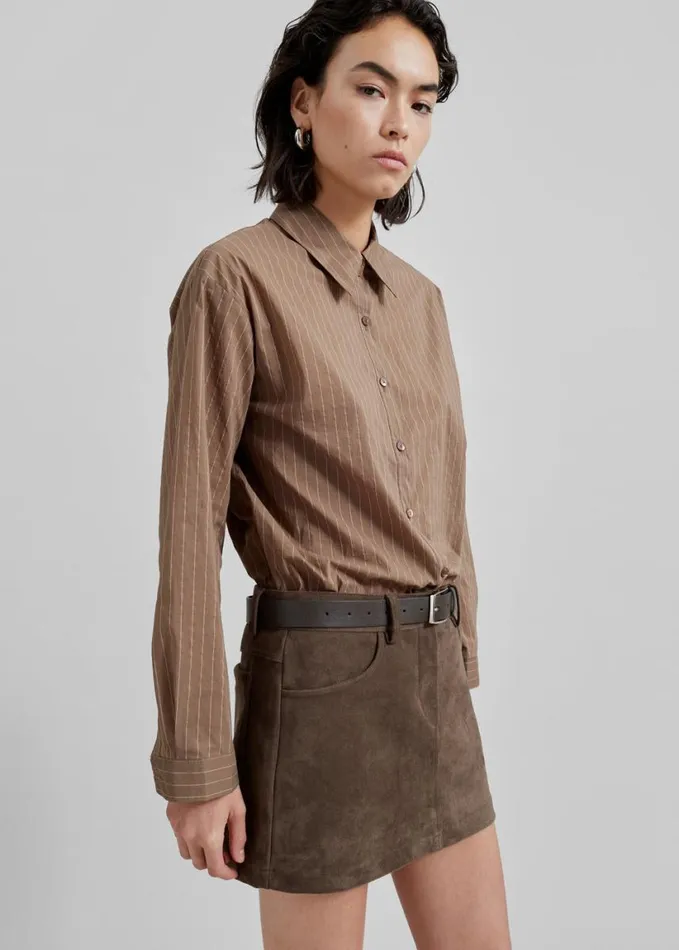 Clothing Women The Frankie Shop Tolu Shirt 8211 BrownWhite Pinstripe