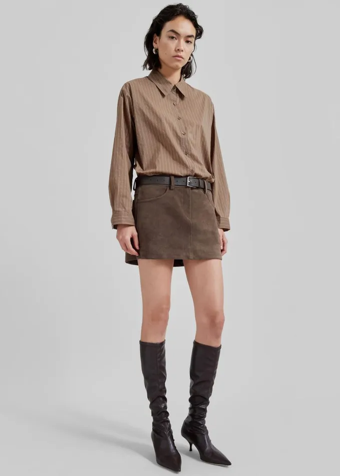 Clothing Women The Frankie Shop Tolu Shirt 8211 BrownWhite Pinstripe