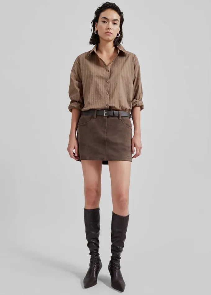 Clothing Women The Frankie Shop Tolu Shirt 8211 BrownWhite Pinstripe