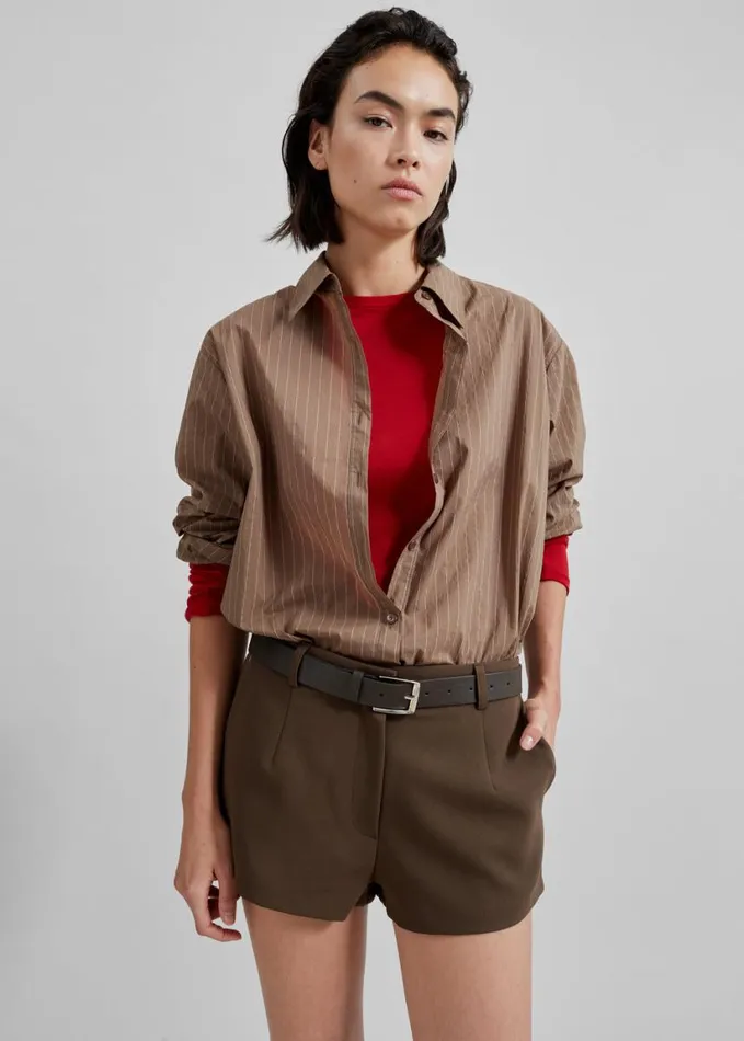Clothing Women The Frankie Shop Tolu Shirt 8211 BrownWhite Pinstripe