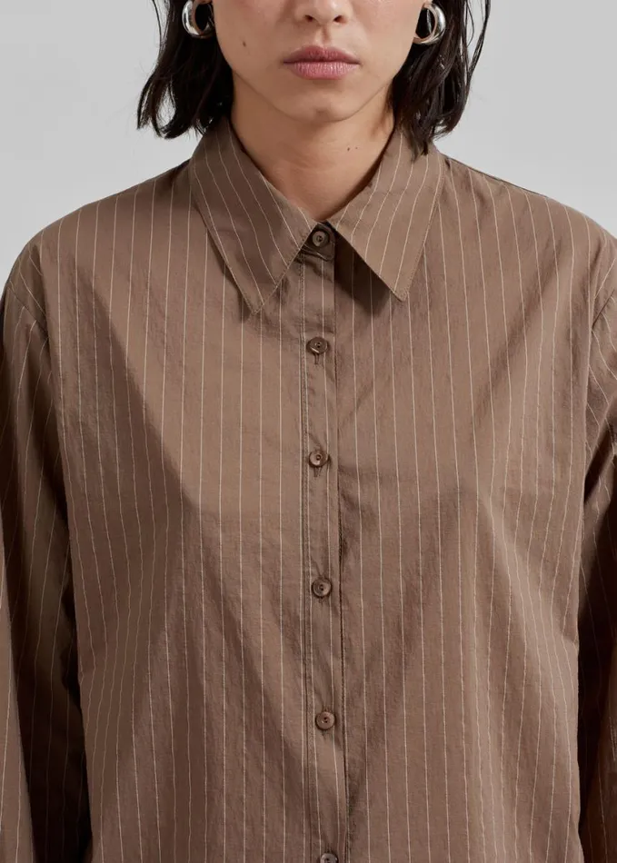 Clothing Women The Frankie Shop Tolu Shirt 8211 BrownWhite Pinstripe