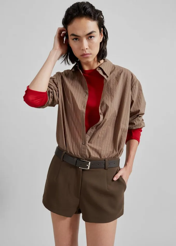 Clothing Women The Frankie Shop Tolu Shirt 8211 BrownWhite Pinstripe