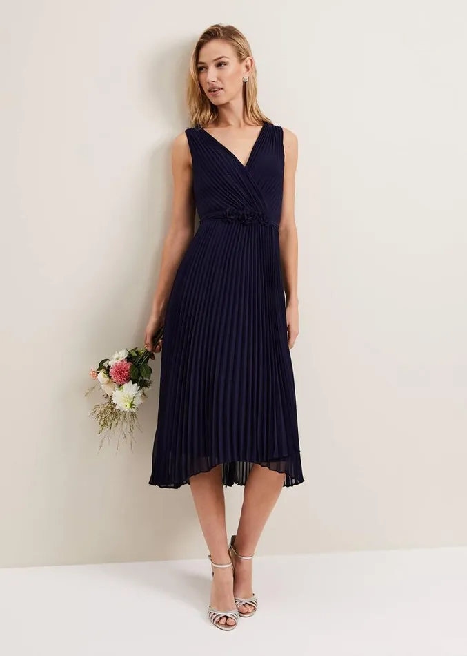 Cressida Pleat Midi Dress Navy Women Phase Eight Dresses