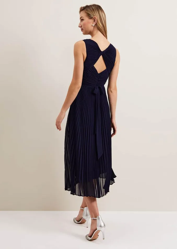 Cressida Pleat Midi Dress Navy Women Phase Eight Dresses