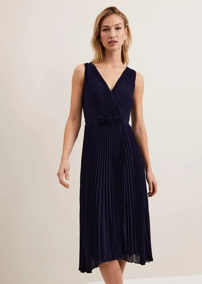 Cressida Pleat Midi Dress Navy Women Phase Eight Dresses
