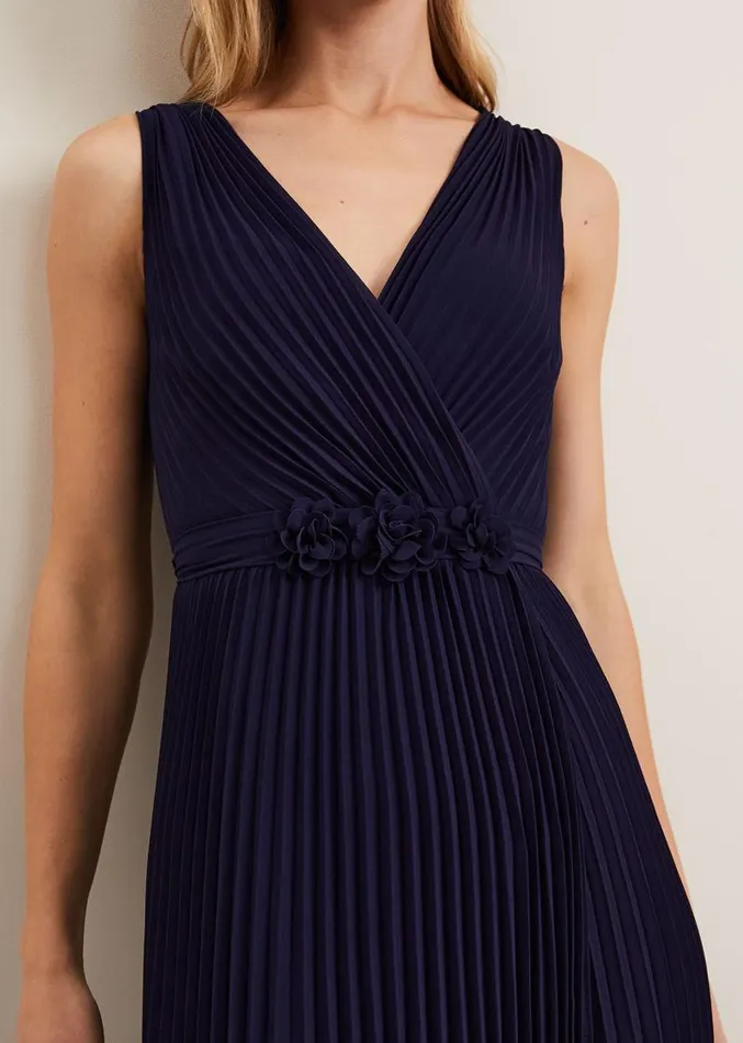 Cressida Pleat Midi Dress Navy Women Phase Eight Dresses