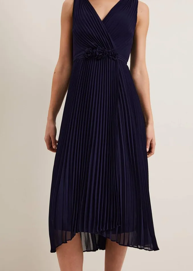 Cressida Pleat Midi Dress Navy Women Phase Eight Dresses