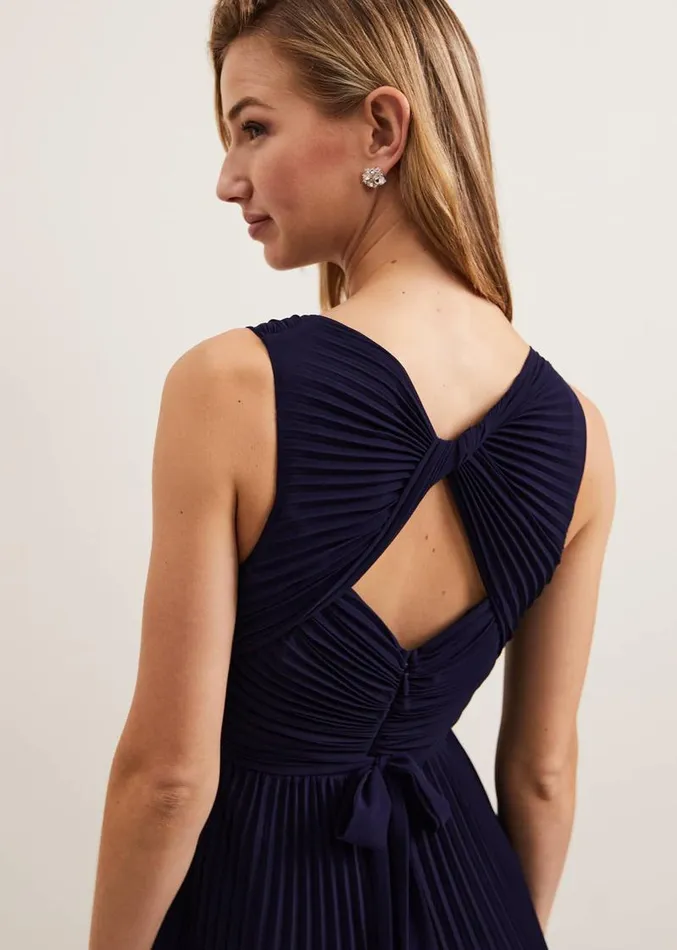 Cressida Pleat Midi Dress Navy Women Phase Eight Dresses