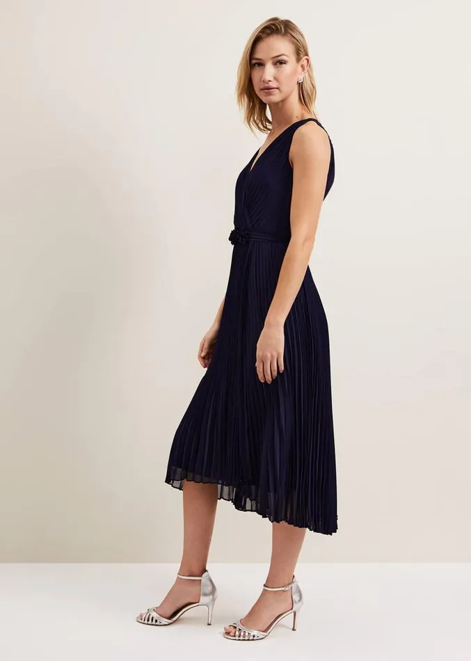 Cressida Pleat Midi Dress Navy Women Phase Eight Dresses