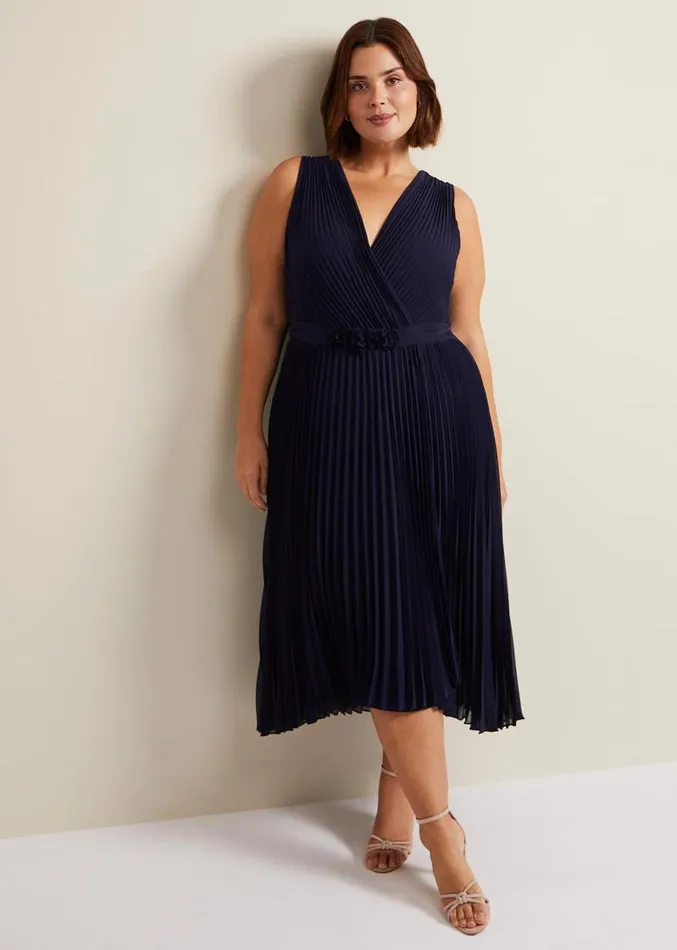Cressida Pleat Midi Dress Navy Women Phase Eight Dresses