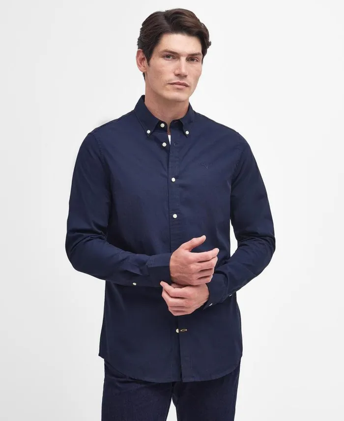 Crest Poplin Tailored LongSleeved Shirt Classic Navy Men Barbour Shirts