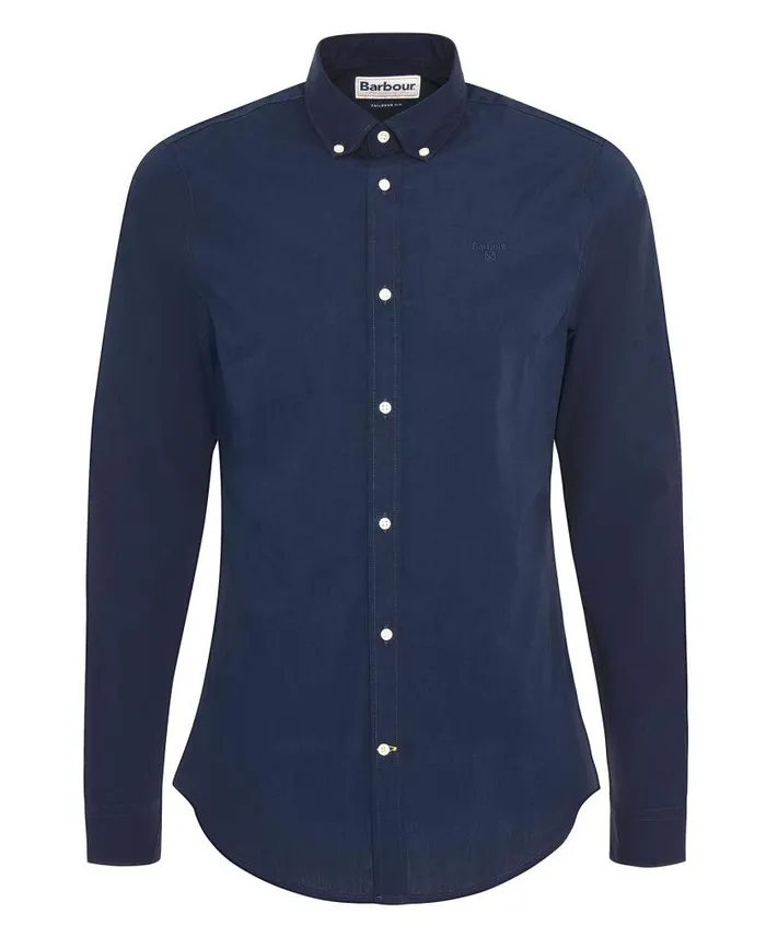 Crest Poplin Tailored LongSleeved Shirt Classic Navy Men Barbour Shirts