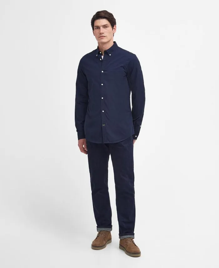 Crest Poplin Tailored LongSleeved Shirt Classic Navy Men Barbour Shirts