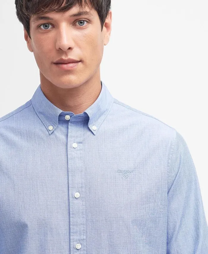Crest Poplin Tailored LongSleeved Shirt Classic Navy Men Barbour Shirts